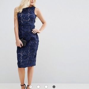 Coast Phillipa Artwork Lace Midi Dress in Navy